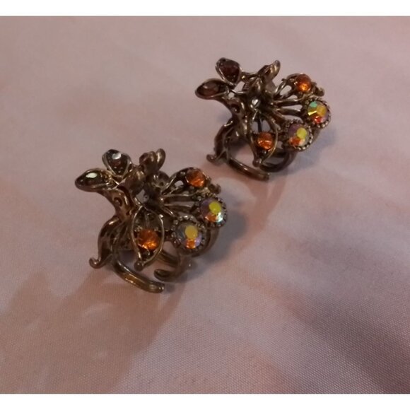 Vintage Rhinestone Butterfly Hair Claw Clips Gold Tone Set Of 2 - Picture 3 of 6